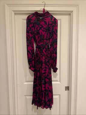 Diane von Furstenberg Fuchsia Floral Maxi Dress with Navy Print